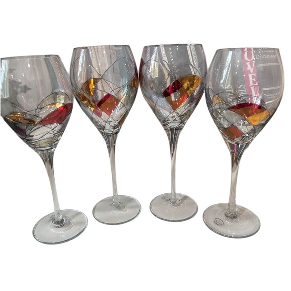 Euroglass Milano Romanian Mouth Blown Hand painted4 - 9 inch Wine Glasses